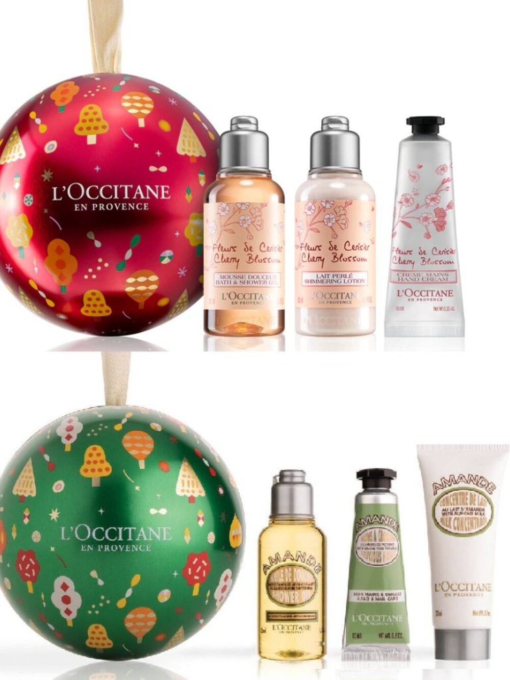 New L'Occitane Ornament Gift Set LOT Almond & Cherry Blossom Body Hand Cream Oil